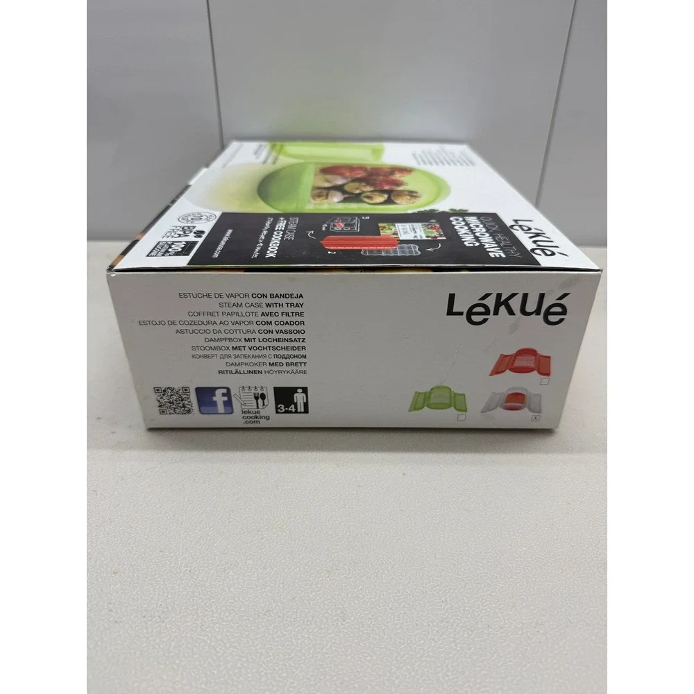 Lekue Steam Case with Tray Lime Green Silicone Microwave Steamer & Cookbook